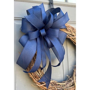 Navy Faux Burlap Wreath Bow: Wired Ribbon Decor