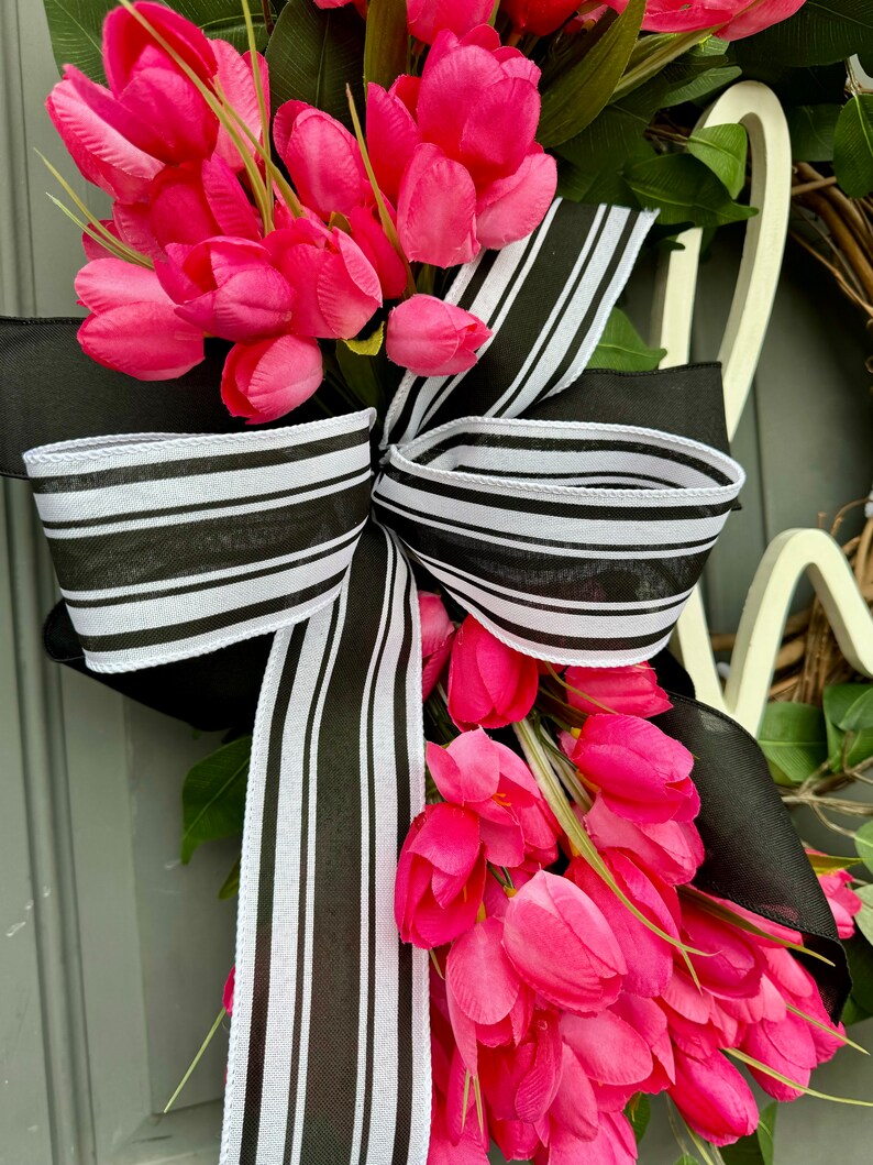 Pink Tulip Wreath: Spring Easter Door Decor With Farmhouse Bow - Etsy
