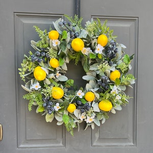 Lemon Blueberry Summer Wreath: Kitchen Cottage Decor, 20&quot; Grapevine Base
