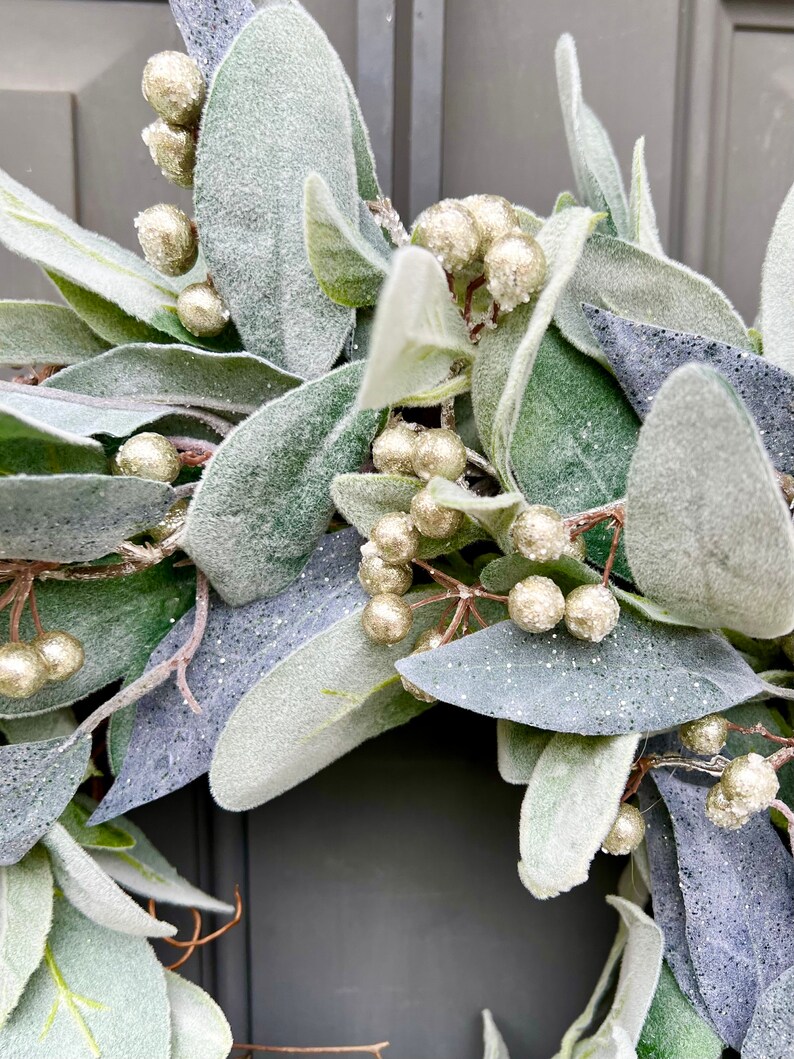 Farmhouse Lambs Ear Winter Wreath for Front Door, Lamb's Ear Modern ...