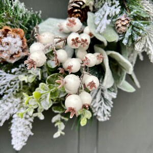 Farmhouse Winter Blue Berries Pine Eucalyptus and Lamb's Ear Front Door Wreath, Blue Berry Winter Outdoor Wreath image 8