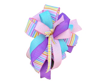 Pastel Spring Wreath Bow, Easter Wreath Bow, Spring Lantern Bow, Easter Basket Bow, Spring Bow for Wreath, Colorful Spring Door Hanger Bow