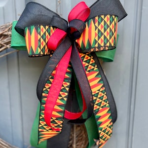 Black History Month Bow, Juneteenth Bow, Kwanzaa Holiday Bow, African Print Bow, Kente Ribbon Bow, Kente Decor, Black History Ribbon,