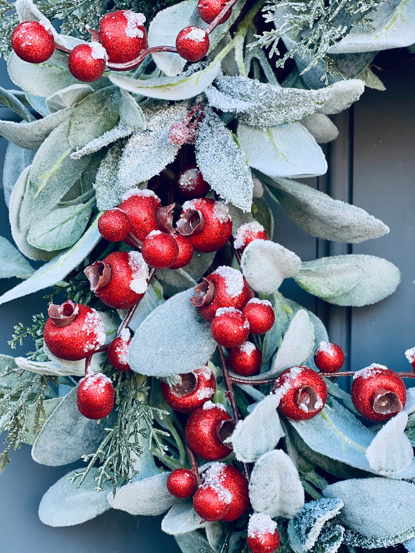 Farmhouse Red Berry Lambs Ear Winter Wreath for Front Door Etsy