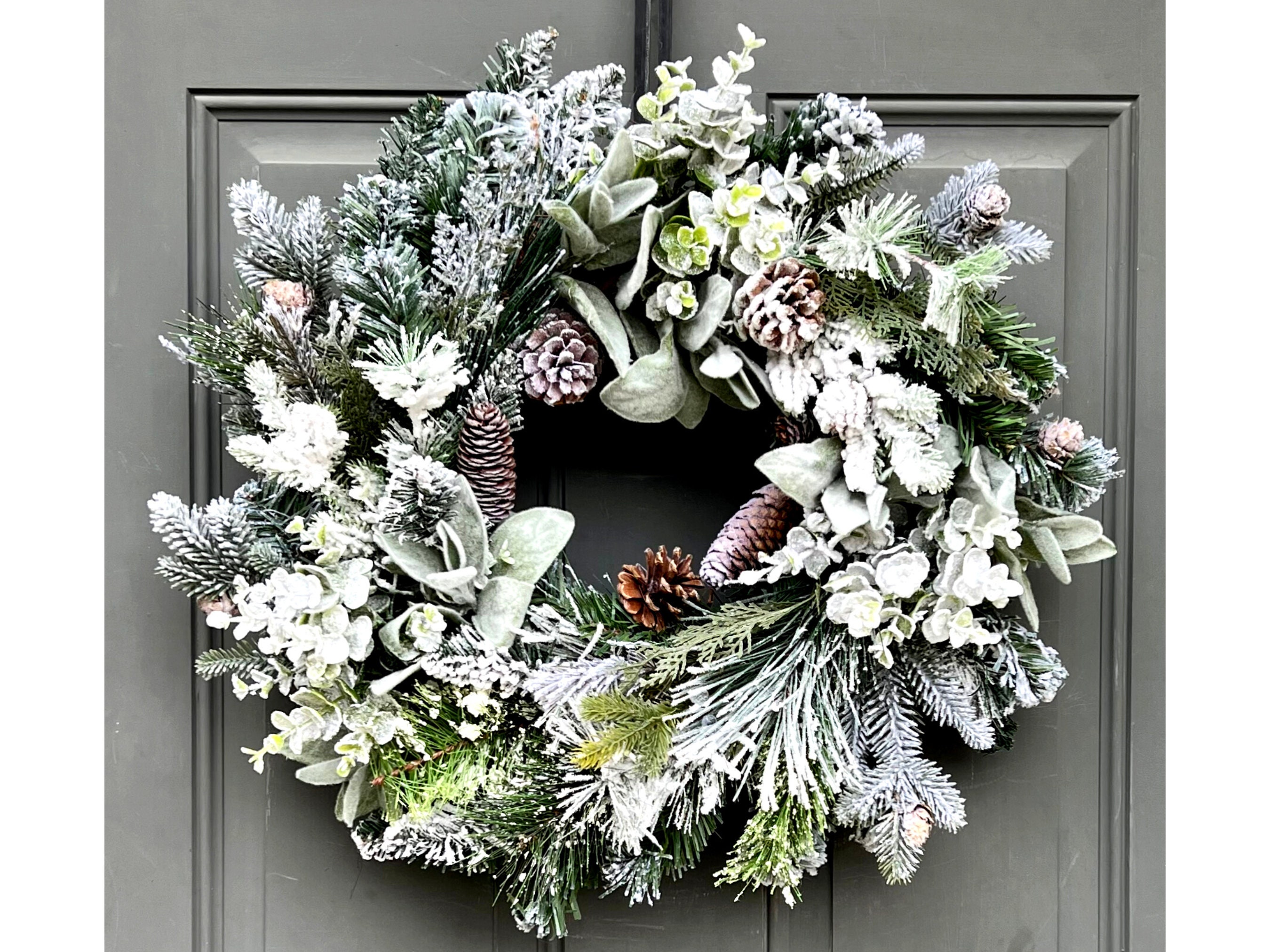 Holiday Owl and Berries Pine and Lamb's Ear Front Door Wreath