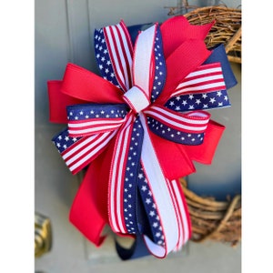 Stars and Stripes Patriotic Bow: Americana Wreath, Lantern, Mailbox Decor