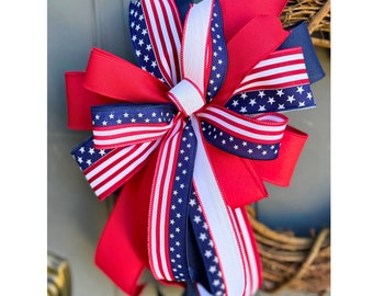 Stars and Stripes Patriotic Bow: Americana Wreath, Lantern, Mailbox Decor