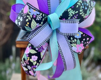 Spring Bow for Wreath Lantern Mailbox, Floral Bow for Easter Basket, Spring Farmhouse Decoration, Mother's Day Gift Bow, Gift for Her