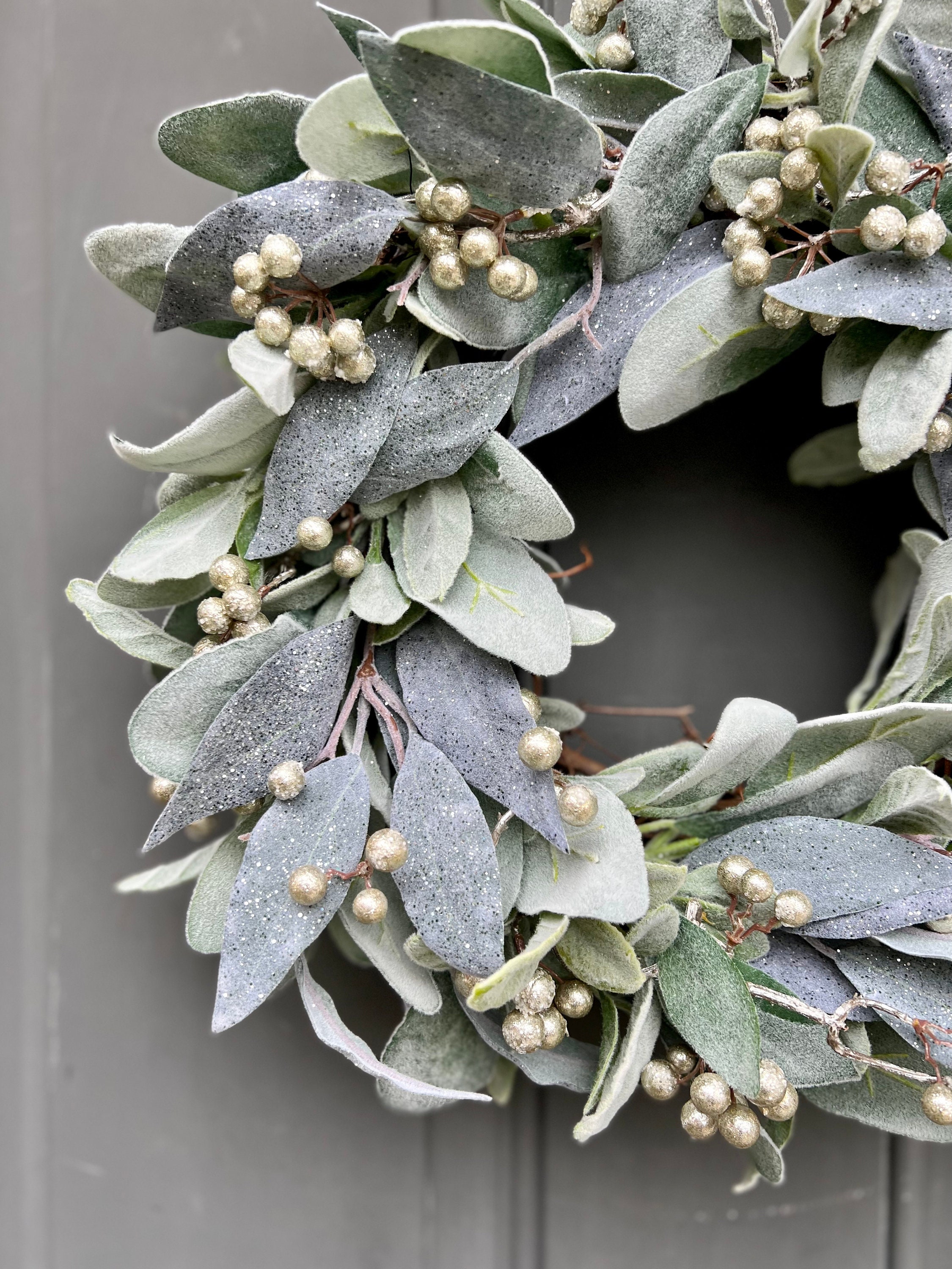 Farmhouse Lambs Ear Winter Wreath for Front Door, Lamb's Ear Modern ...