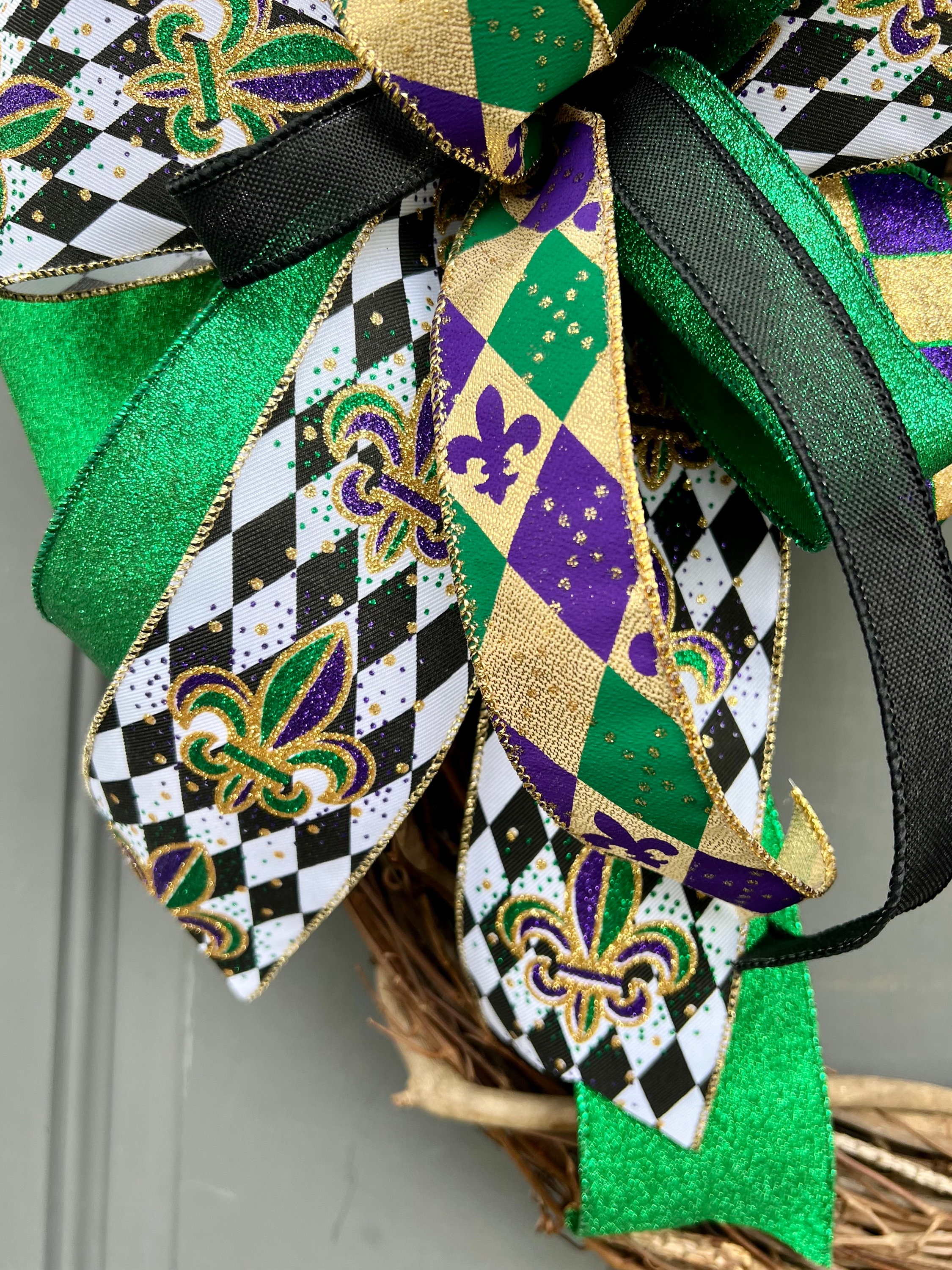 Mardi Gras Lantern Swag, Glam and Glitter Mardi Gras Decorations, New  Orleans Large Bow Tree Topper, Fat Tuesday Lantern Bow Porch Decor