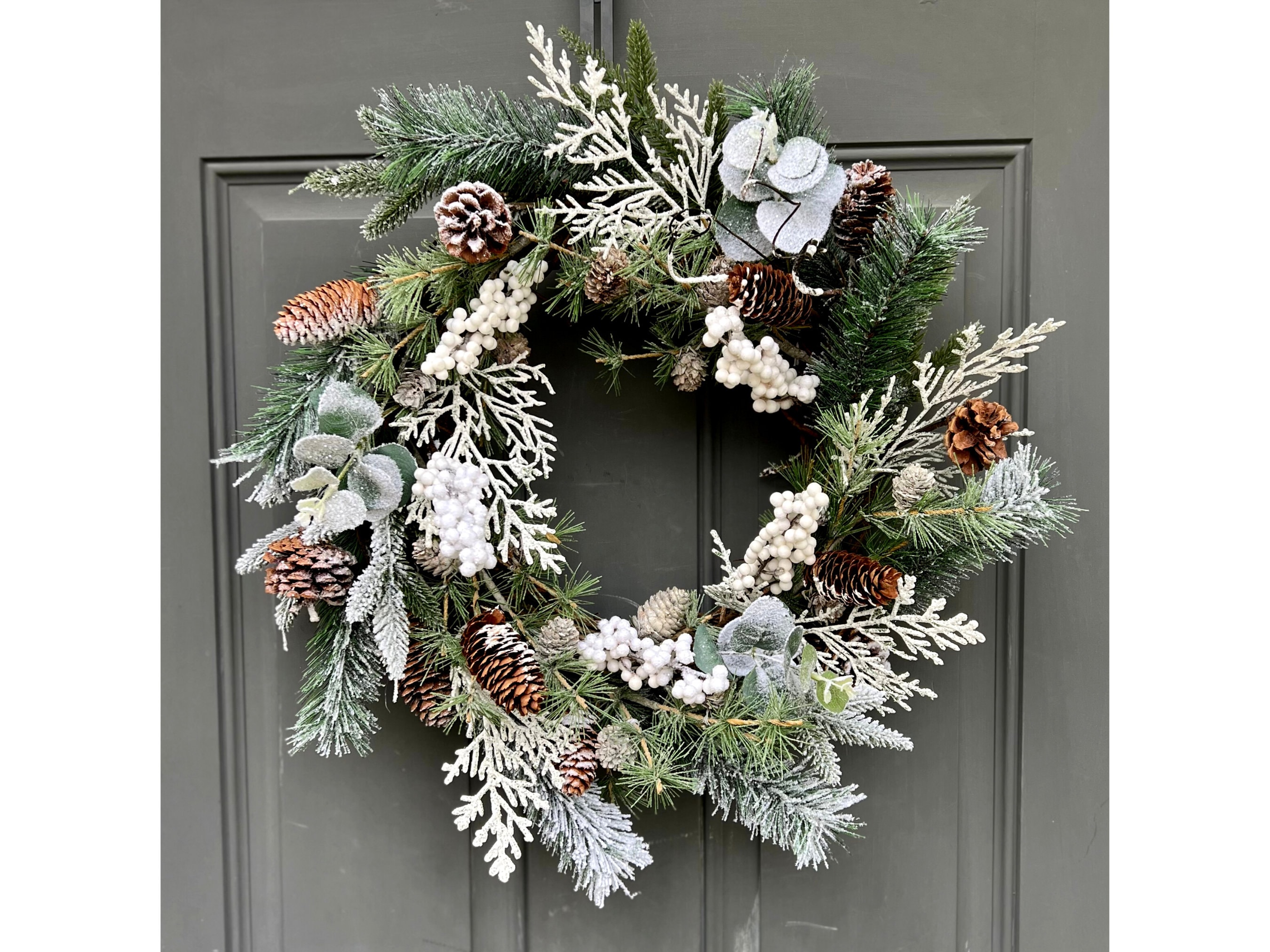 Farmhouse Winter Evergreen Wreath with Pinecones, Rustic Winter…