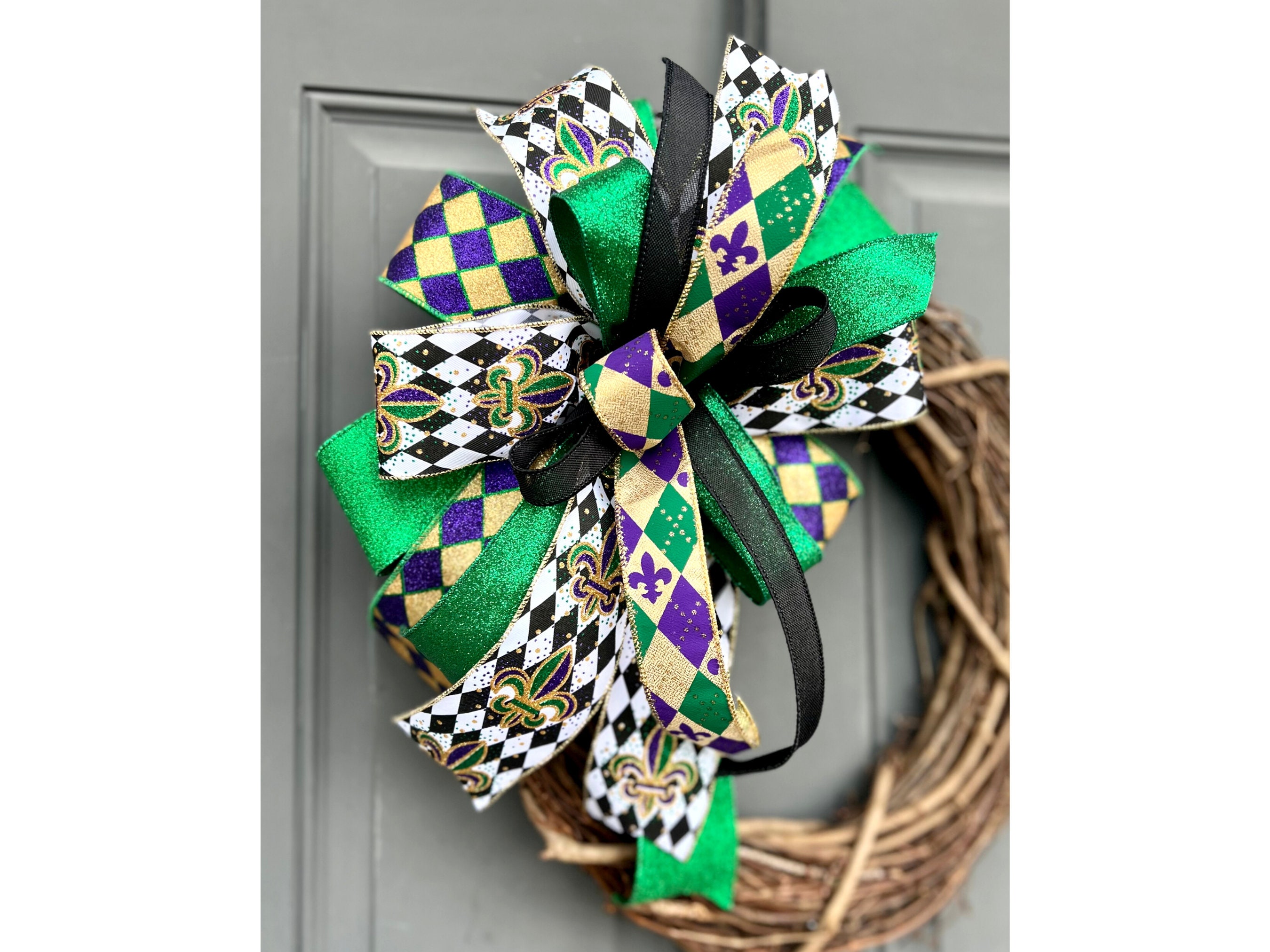 Mardi Gras Wreath Bow, Lantern Swag Tree Topper, Decor, Purple & Gold  Ribbon New Orleans Carnival Bow - ShopStyle