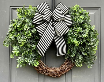 Minimalist Boxwood Year Round Front Door Wreath, Country Kitchen Boxwood Greenery Decor, Outdoor Farmhouse Wreath, Wreath for Double Doors