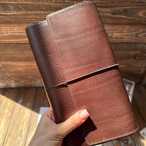 Trifold leather cover, Tri-fold handmade leather journal, Refillable Notebook Folio, 026