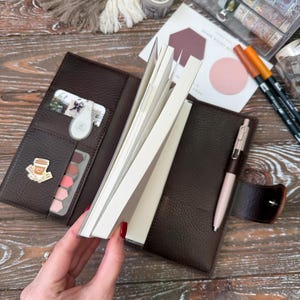 B6 slim leather cover for Sterling Ink Common planner notebook, Midori Veg tan leather cover, 022
