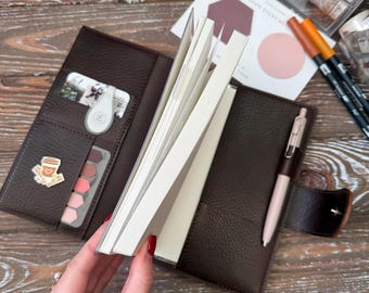 B6 slim leather cover for Sterling Ink Common planner notebook, Midori Veg tan leather cover, 022