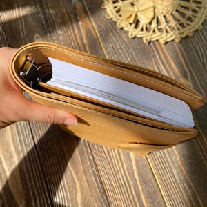 Pasta pessoal WIDE de 6 argolas, diário com capa de couro, pode ser usada para capa de orçamento, planejador financeiro, capa de receita, 011