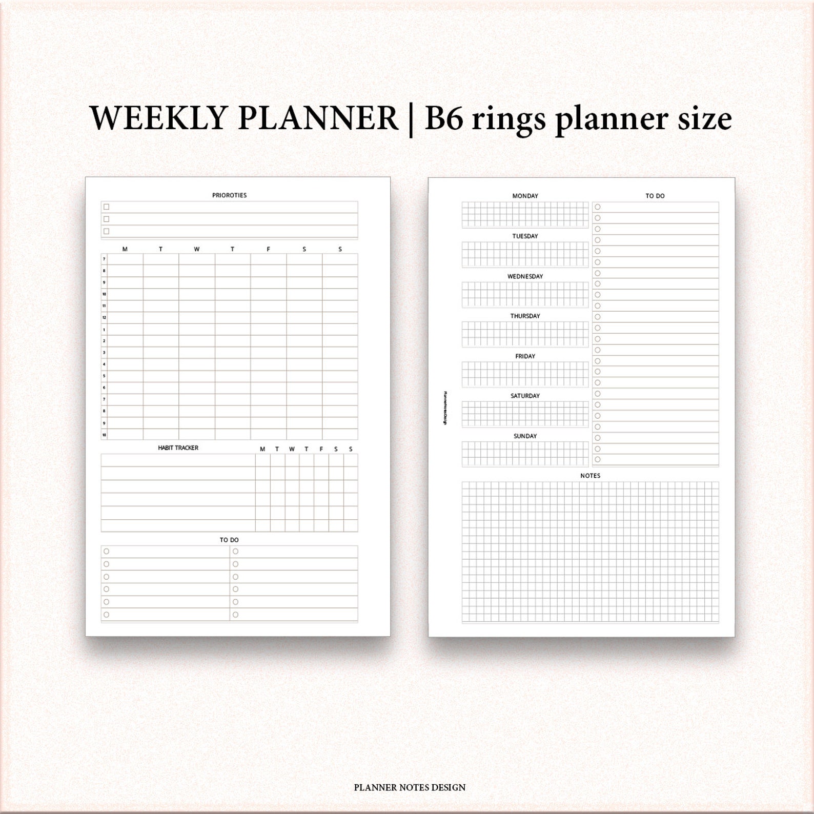 Weekly Planner B6 planner size To Do List Daily Planner Etsy