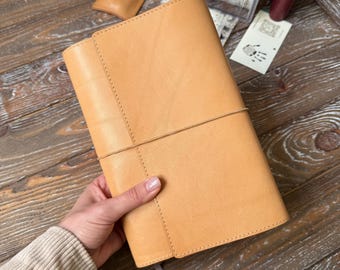 Trifold leather cover, Tri-fold handmade leather journal, Refillable Notebook Folio, 026