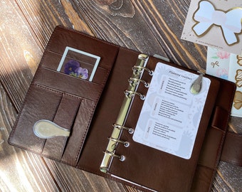 Filofax Style Leather Planner Cover – A5, Personal, Pocket Rings – Handmade Ring Binder Organizer – Custom Personalized Leather Agenda, 017