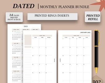 PRINTED 2026 ADHD Monthly planner bundle, Dated monthly calendar refill, Personal inserts, A5, A6 planner, FC Compact, Pocket planner, 302