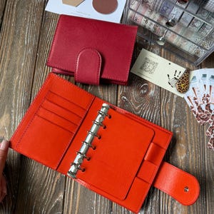 A7, Pärm i läder med 6 ringar, Filofax fickplanerare, A7 pärm med 3 ringar, Fickorganisatör, 013