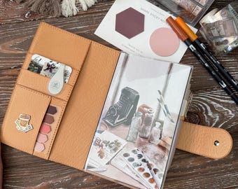 B6 Slim Planner Cover Leather Veg Tan Sterling Ink Cover Italian Tuscany Leather Minimal Journal Cover Handmade, 022