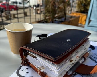 Filofax style, Personal Rings, 6-rings planner cover, binder handmade genuine leather cover, 015