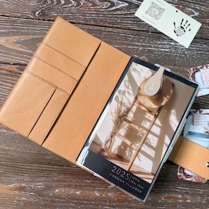 B6 slim leather cover for Sterling Ink Common planner notebook, Midori Veg tan leather cover, 022