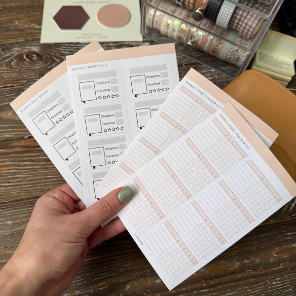 Habit Tracker and Book Reading Stickers – Set of 2 A6 Sheets | 16 Writable Planner Stickers | Weekly Habit & Reading Log | Paper Stickers