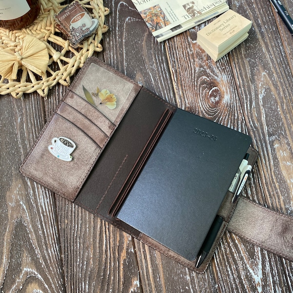 Pocket TN leather travelers notebook cover for Moleskine pocket 9*14 weekly or daily notebook with some filed notes notebooks, Pocket TN
