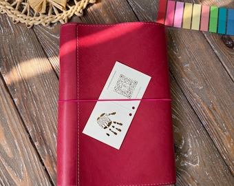 Caderno de couro dobrável em três partes com bolsos, capa, caderno de couro artesanal dobrável em três partes, Travelers Notebook, A5, A6, B6, 026
