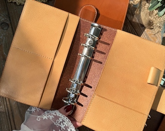 Personal Leather Planner Cover, Pocket Ring Planner, 6 Ring Binder Organizer, Filofax Personal Size, Handmade Leather Agenda, 016
