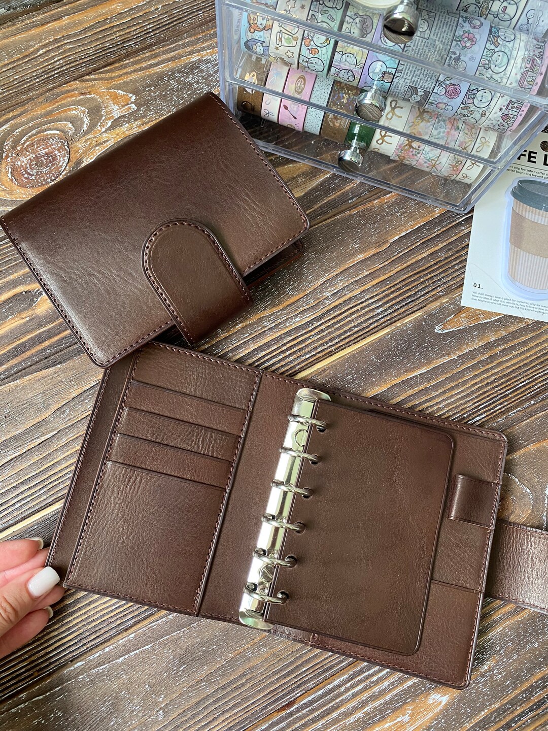 Modern A7 Leather Planner Cover, Functional Pocket Rings Organizer ...
