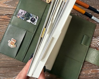B6 slim leather cover for Sterling Ink Common planner notebook, Veg tan leather cover, 022