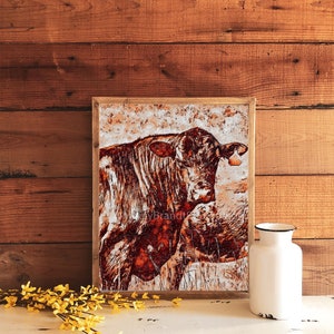 Cowboy art, Bull, digital download wall art