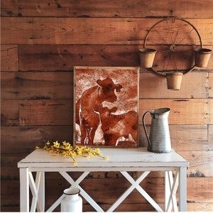 Cowboy art, Cow calf, digital download wall art