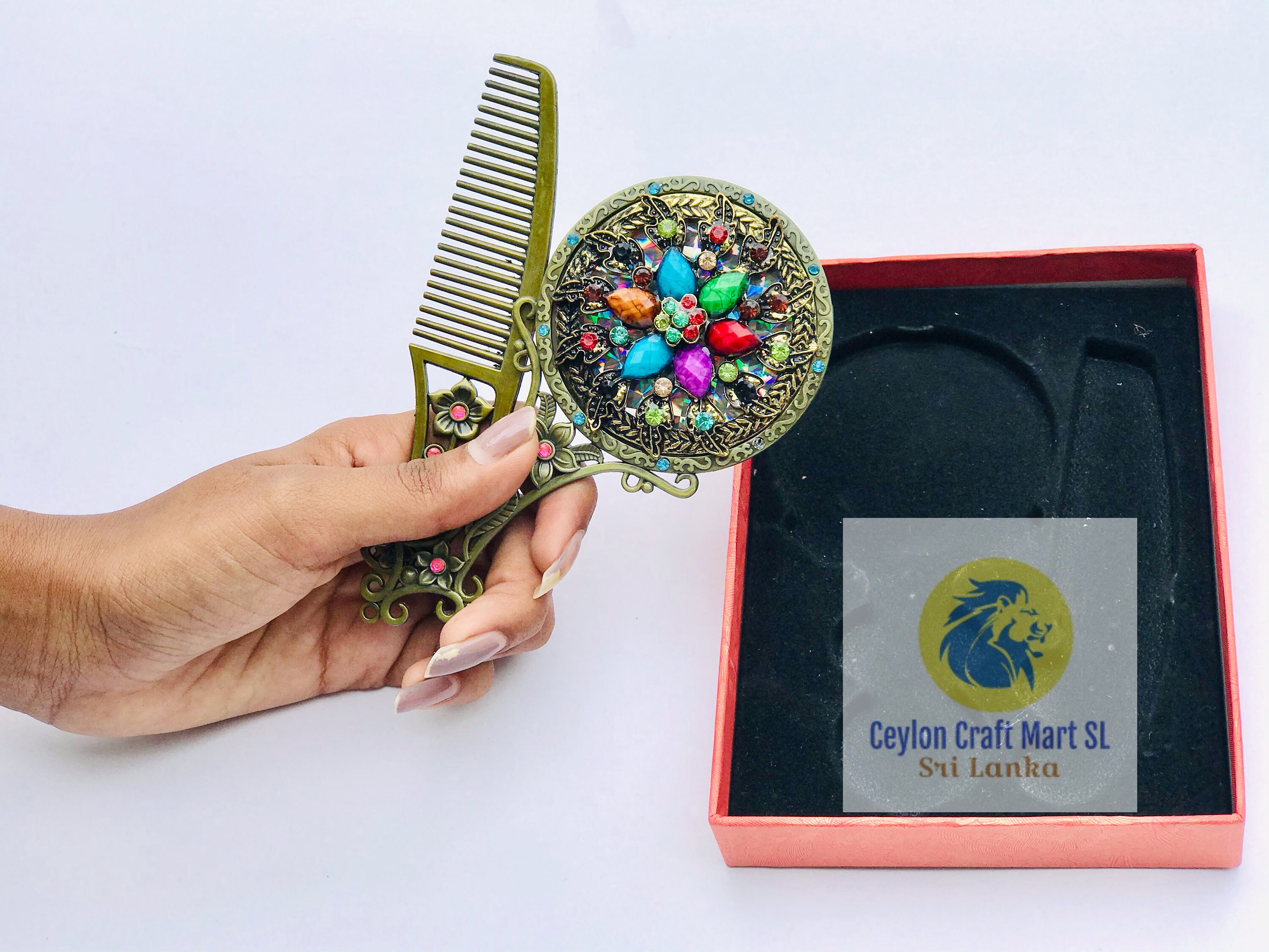 Vintage Comb and Mirror Set Jewelled Composite Set Gift Etsy UK