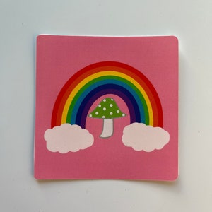 Rainbow mushroom gay pride LGBTQ+ square vinyl glossy sticker