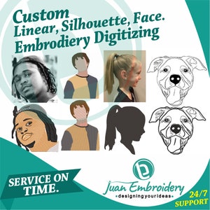 Embroidery pets/Custom Embroidery portrait/Custom Silhouette face/ digital pes jef/emb pes jef/embroidery pattern animal/love embroidery