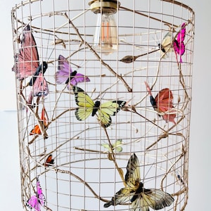Lampshade pendant light metal wood natural butterfly handmade diameter 20 cm 30 cm 40 cm 50 cm unique
