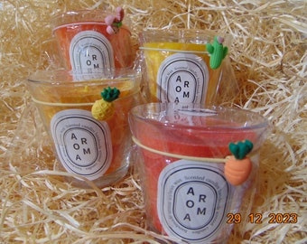 Candele profumate alla frutta naturale di cristallo - Banana + Mela + Arancia + Limone = 4 x 6 once