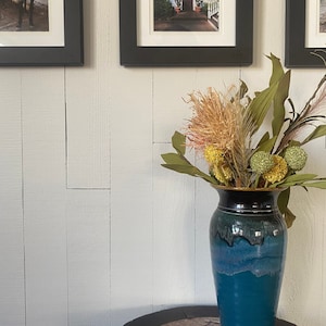 Vintage/MCM Blue Artist Signed Studio Pottery Drip Glaze Vase