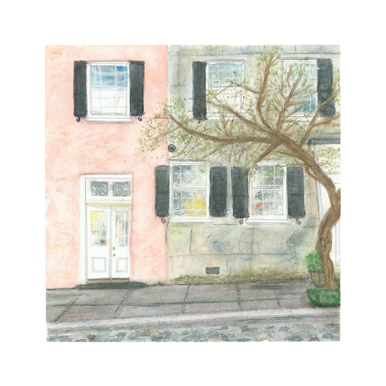 Charleston Row Houses Original Watercolor Limited Edition Art Print image 1