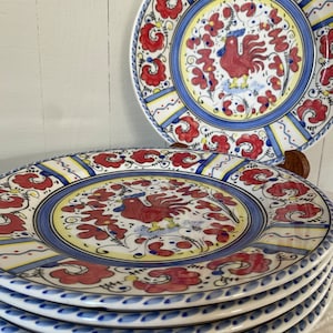 Set of 6 Vintage Sur la Table Rooster Dinner Plates