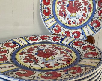 Set of 6 Vintage Sur la Table Rooster Dinner Plates