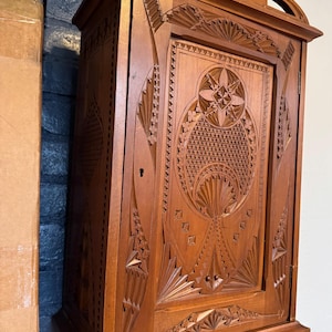 Antique Dutch Arts & Crafts Carved Wall Cabinet