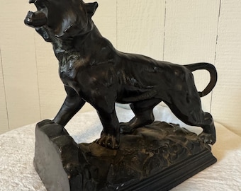 Escultura sujetalibros de Ronson, Art Déco de la década de 1920, «El rugido del tigre»