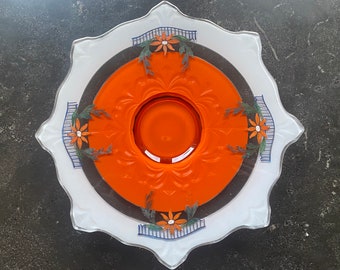 Soporte para pasteles Art Déco de cristal pintado al revés, pedestal floral