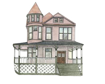 Acuarela original de la Casa Victoriana de Hemingway - Impresión artística de edición limitada